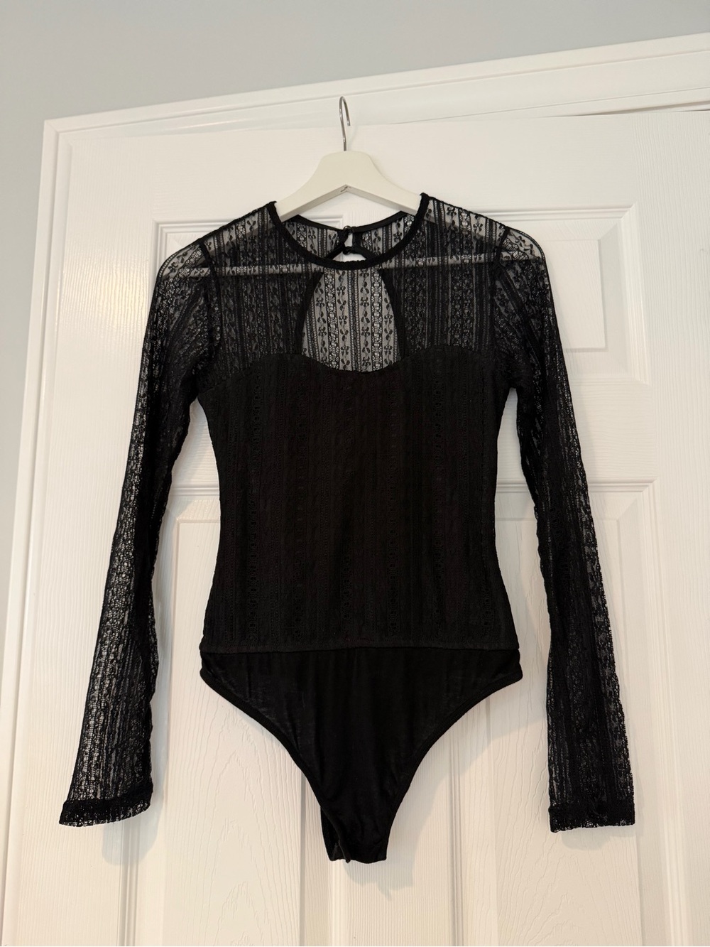 Lulus Black Lace Long-Sleeve Bodysuit